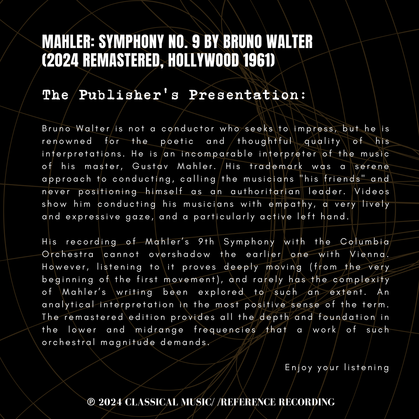 Mahler: Symphony No. 9 by Bruno Walter (2024 Remastered, Hollywood 1961)