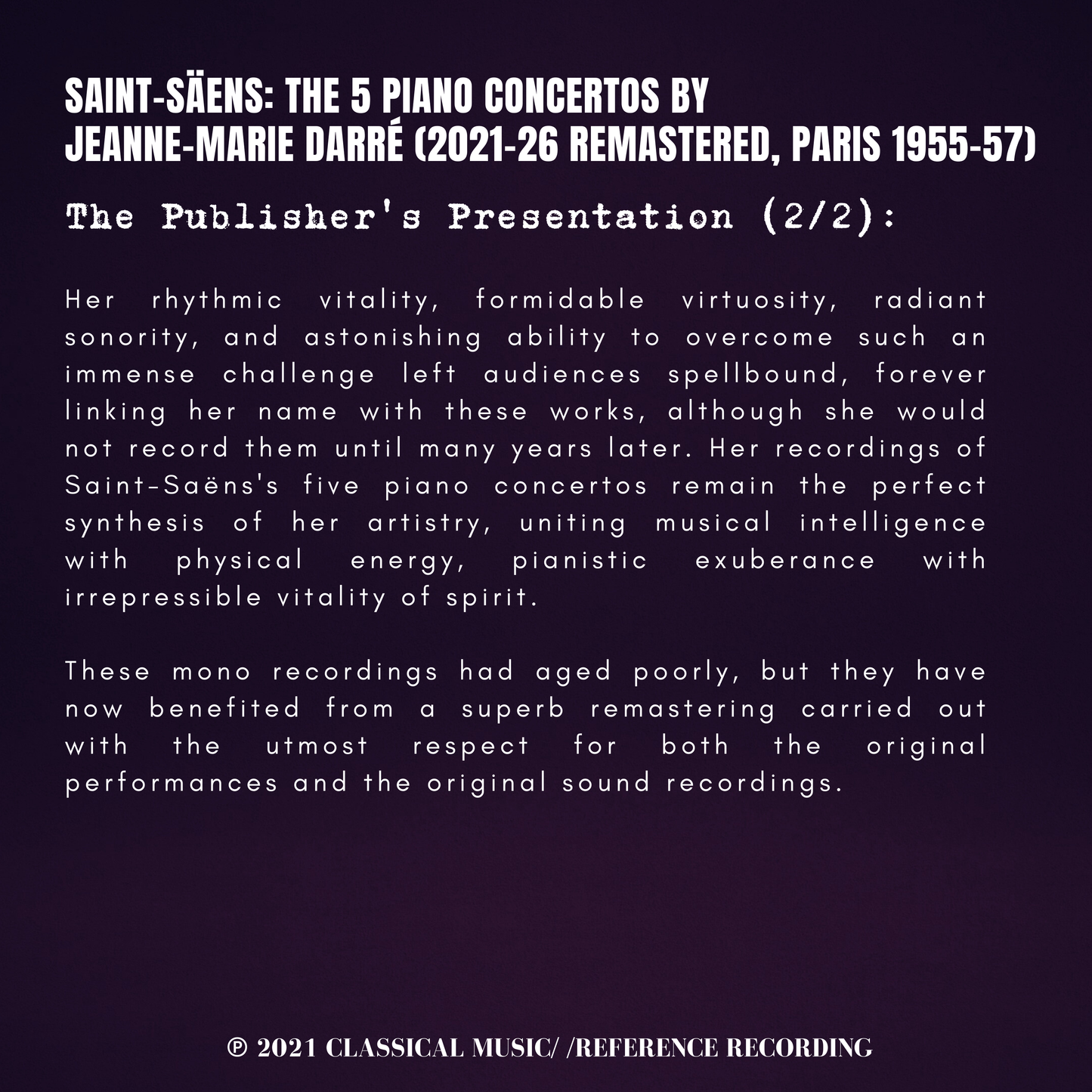 Saint-Säens: The 5 Piano Concertos by Jeanne-Marie Darré (2021-26 Remastered, Paris 1955-57)