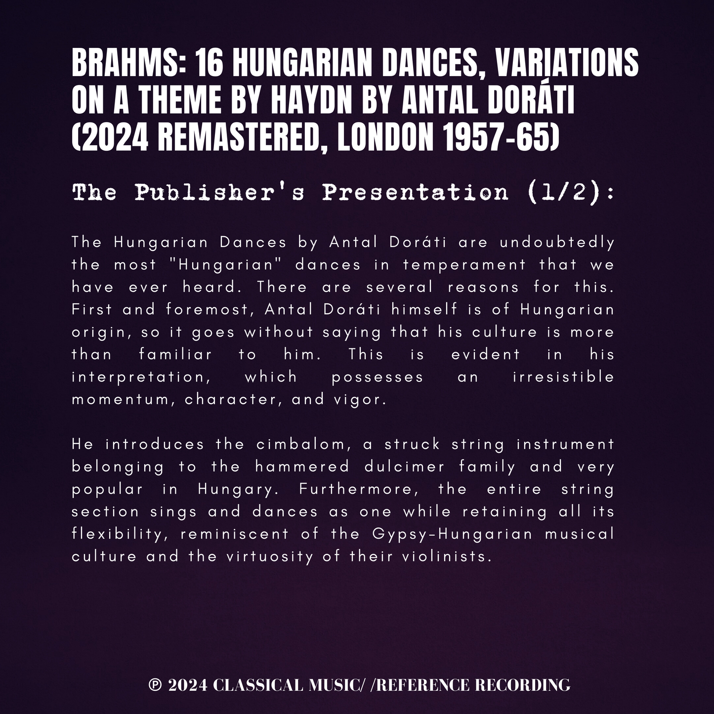 Brahms: 16 Hungarian Dances, Variations on a Theme by Haydn by Antal Doráti (2024 Remastered, London 1957-65)