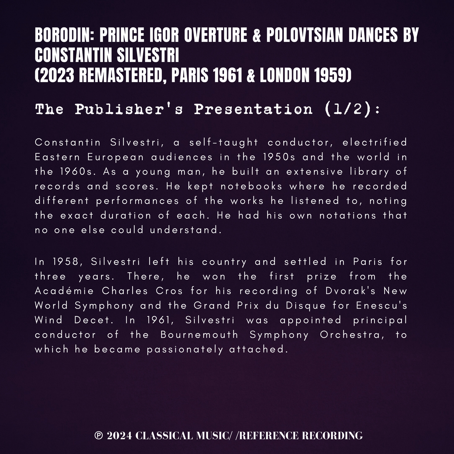 Borodin: Prince Igor Overture & Polovtsian Dances By Constantin Silvestri (2023 Remastered, Paris 1961 & London 1959)