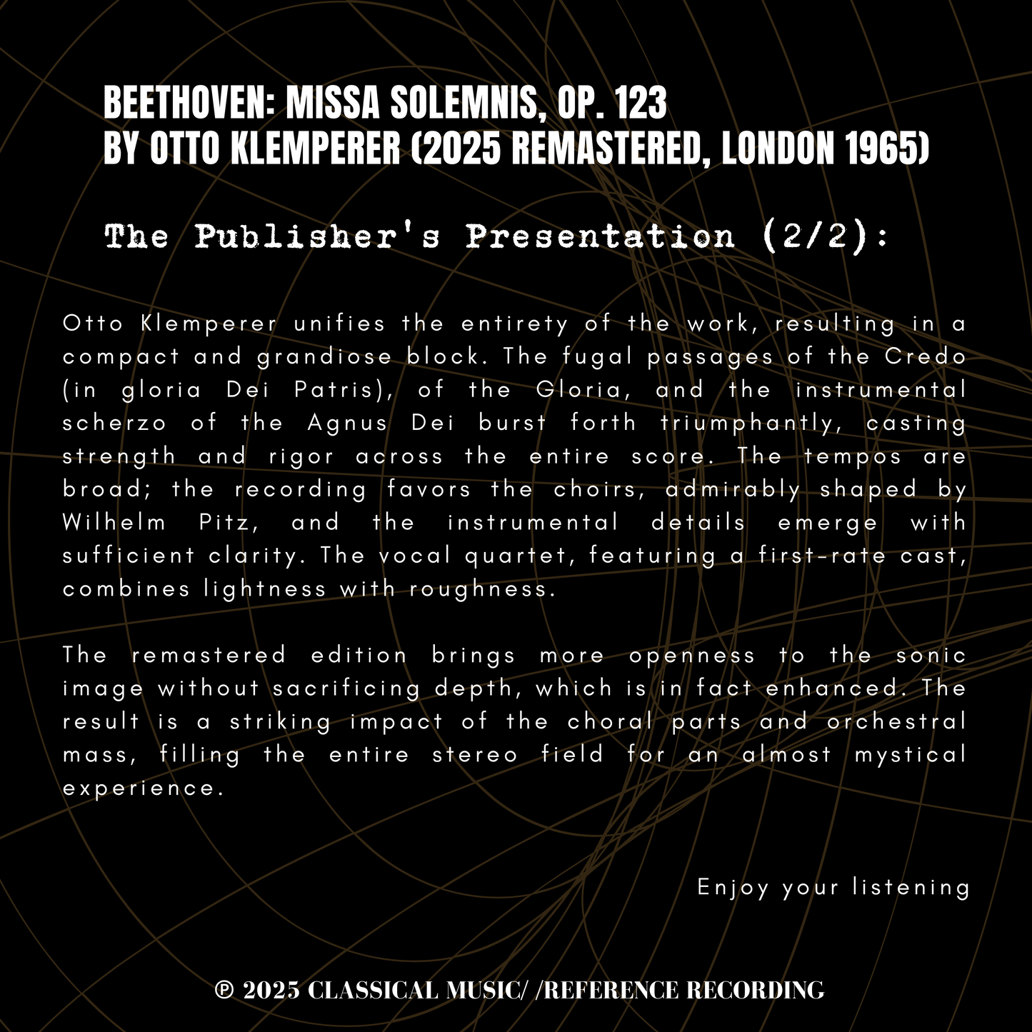 Beethoven : Missa Solemnis, Op. 123 by Otho Klemperer (2025 Remastered, London 1965)