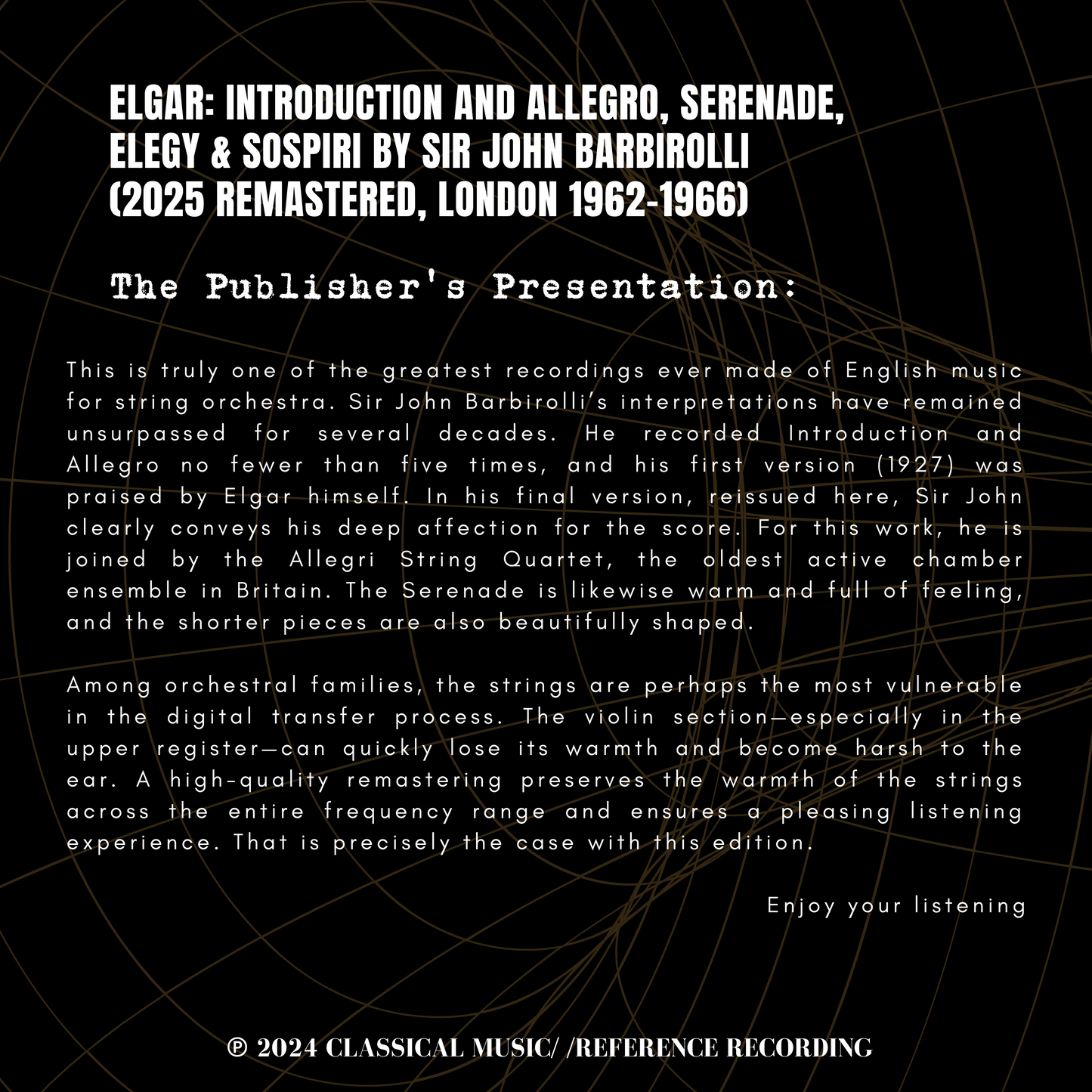 Elgar : Introduction and Allegro, Serenade, Elegy & Sospiri by Sir John Barbirolli (2025 Remastered, London 1962-1966)