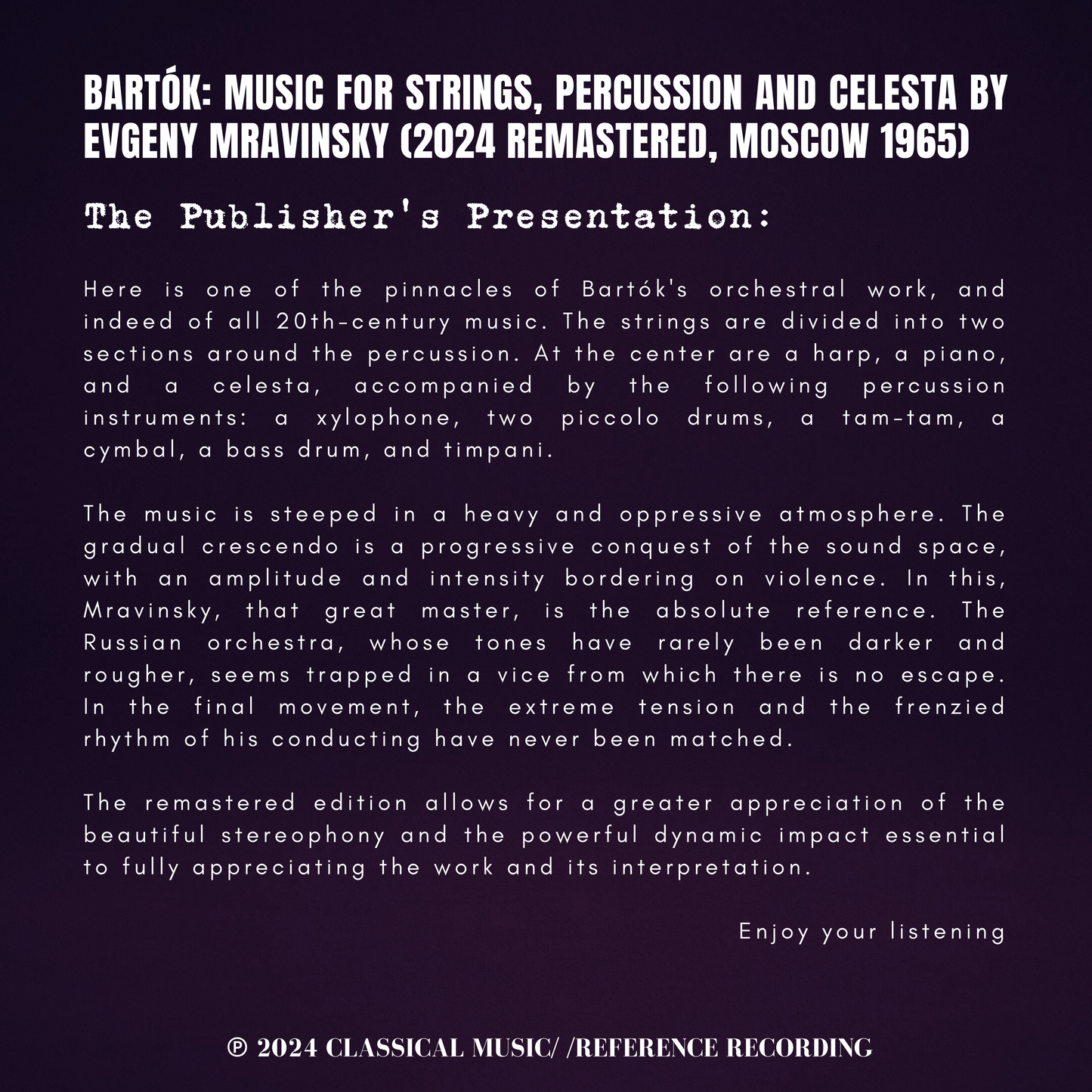 Bartók: Music For Strings, Percussion And Celesta By Evgeny Mravinsky (2024 Remastered, Moscow 1965)
