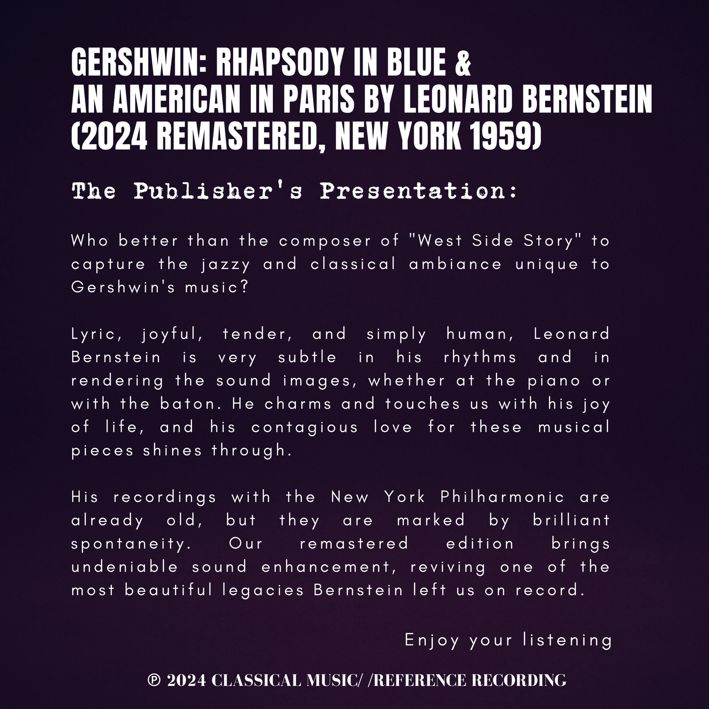 Gershwin: Rhapsody in Blue & An American in Paris by Leonard Bernstein (2024 Remastered, New York 1959)