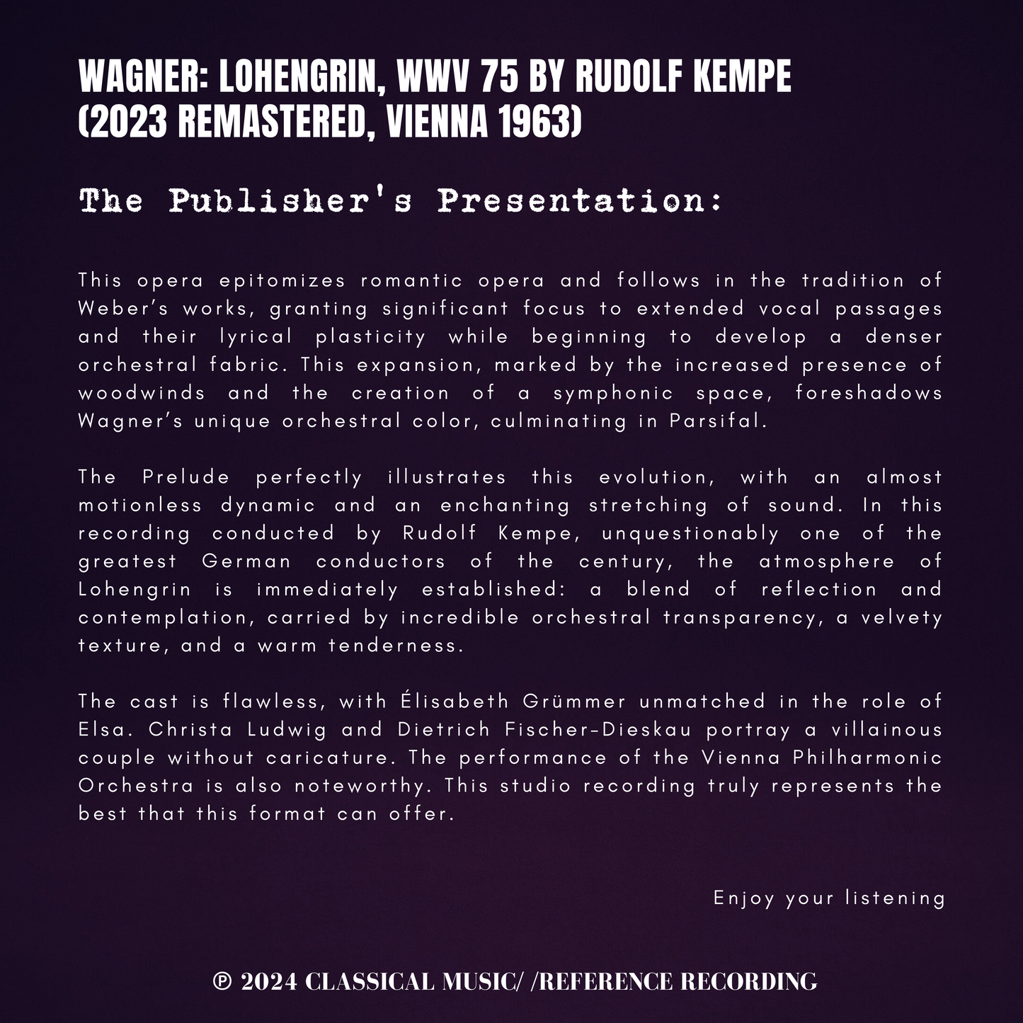 Wagner: Lohengrin, WWV 75 by Rudolf Kempe (2023 Ramastered, Vienna 1963)