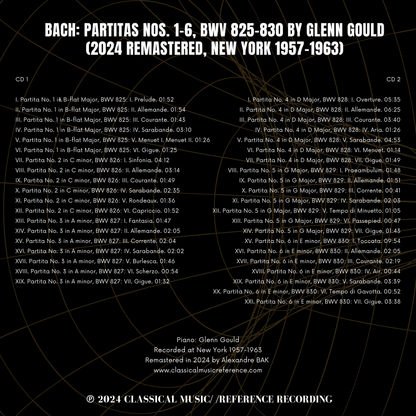 Bach: Partitas Nos. 1-6, BWV 825-830 by Glenn Gould (2024 Remastered, New-York 1957-1963) - CMRR Music Publishing