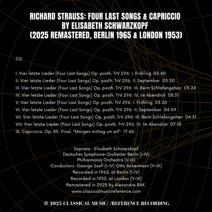 Richard Strauss: Four Last Songs & Capriccio by Elisabeth Schwarzkopf (2025 Remastered, Berlin 1965 & London 1953)