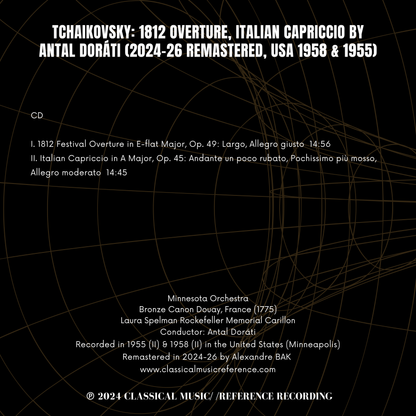 Tchaikovsky: 1812 Overture, Italian Capriccio by Antal Doráti (2024-26 Remastered, USA 1958 & 1955)
