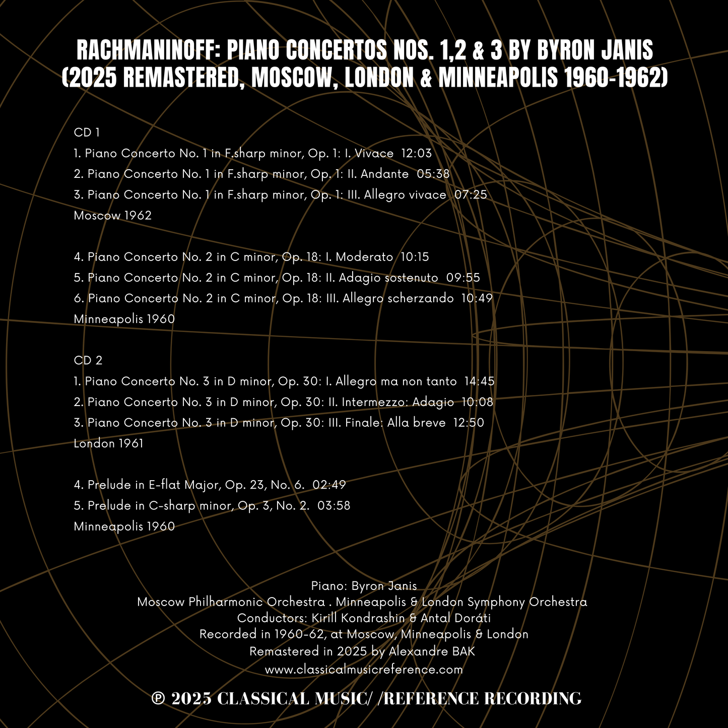 Rachmaninoff: Piano Concertos Nos. 1,2 & 3 by Byron Janis (2025 Remastered, Moscow, London & Minneapolis 1960-1962)