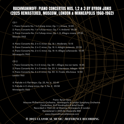 Rachmaninoff: Piano Concertos Nos. 1,2 & 3 by Byron Janis (2025 Remastered, Moscow, London & Minneapolis 1960-1962) - CMRR Music Publishing