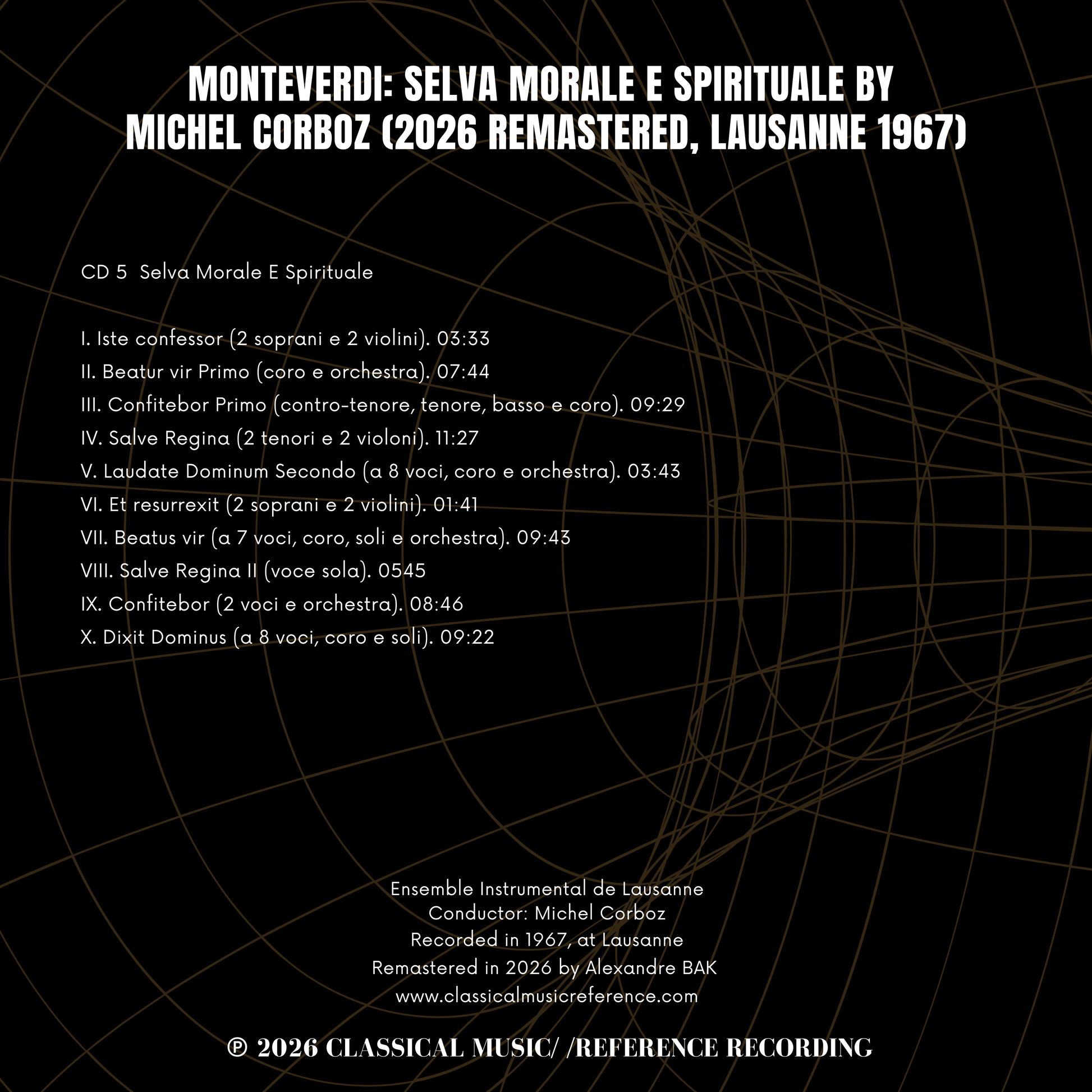 Monteverdi: Selva Morale E Spirituale by Michel Corboz (2026 Remastered, Lausanne 1967) - CMRR Music Publishing