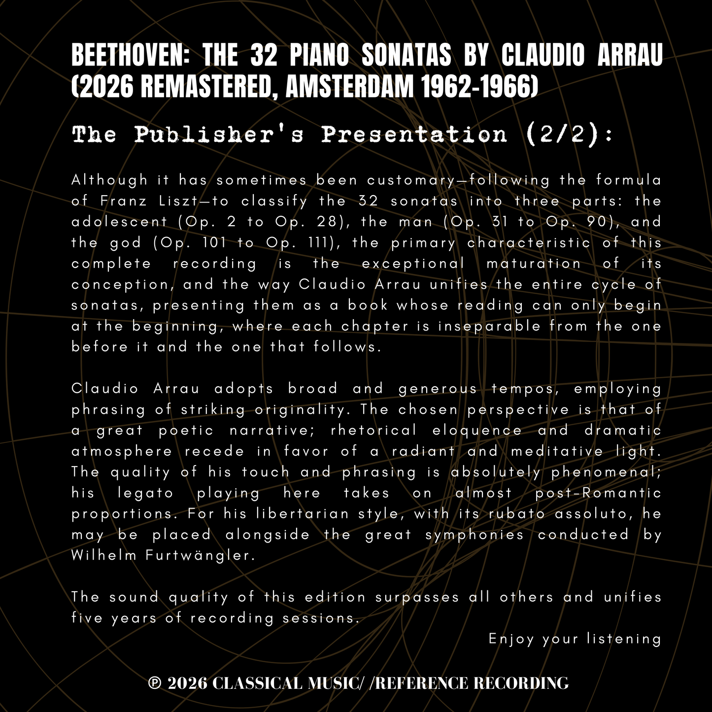 Beethoven: The 32 Piano Sonatas by Claudio Arrau (2026 Remastered, Amsterdam 1962-1966) - CMRR Music Publishing