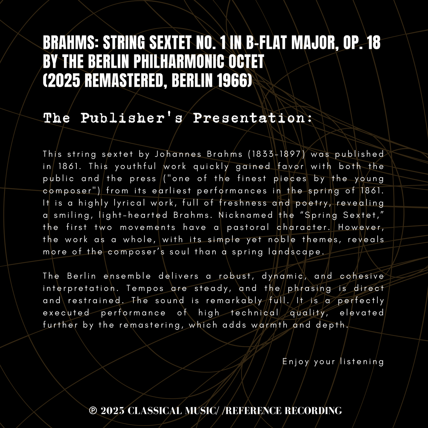 Brahms: String Sextet No. 1 in B-flat Major, Op. 18 by the Berlin Philharmonic Octet (2025 Remastered, Berlin 1966)