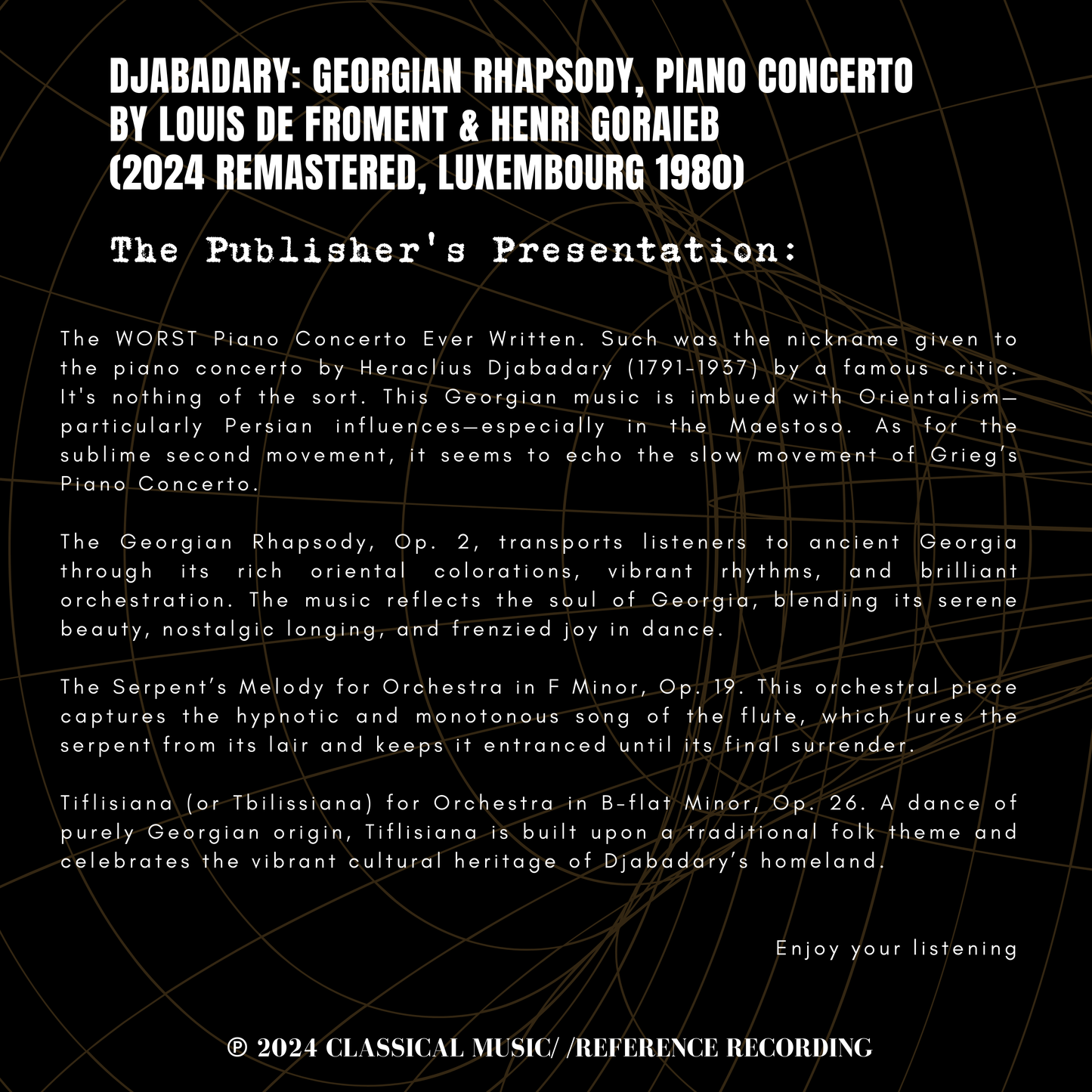 Djabadary: Georgian Rhapsody, Piano Concerto by Louis de Froment & Henri Goraieb (2024 Remastered, Luxembourg 1980)