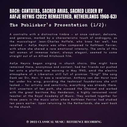 Bach: Cantatas, Sacred Arias, Sacred Lieder by Aafje Heynis (2022 Remastered, Netherlands 1960-63)