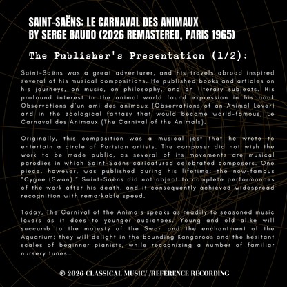 Saint-Saëns: Le Carnaval des Animaux by Serge Baudo (2026 Remastered, Paris 1965)