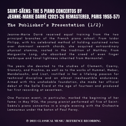 Saint-Säens: The 5 Piano Concertos by Jeanne-Marie Darré (2021-26 Remastered, Paris 1955-57)