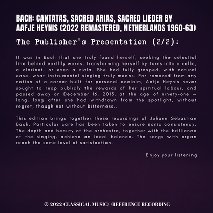 Bach: Cantatas, Sacred Arias, Sacred Lieder by Aafje Heynis (2022 Remastered, Netherlands 1960-63)