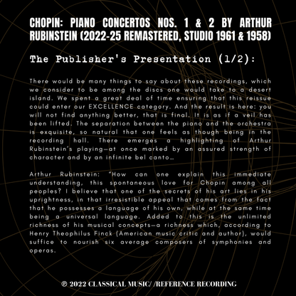 Chopin: Piano Concertos Nos. 1 & 2 by Arthur Rubinstein (2022-25 Remastered, Studio 1961 & 1958)