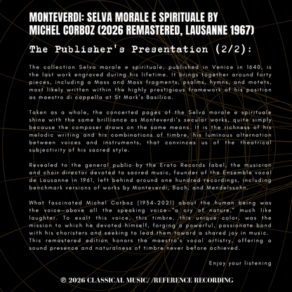 Monteverdi: Selva Morale E Spirituale by Michel Corboz (2026 Remastered, Lausanne 1967) - CMRR Music Publishing