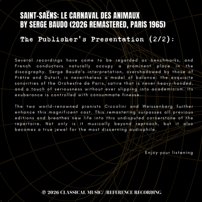 Saint-Saëns: Le Carnaval des Animaux by Serge Baudo (2026 Remastered, Paris 1965)