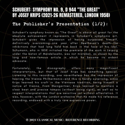 Schubert: Symphony No. 9, D 944 "The Great" by Josef Krips (2021-26 Remastered, London 1958)