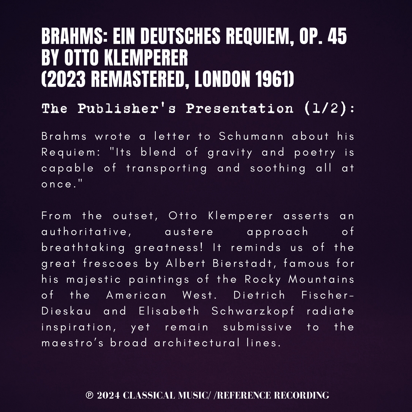 Brahms: Ein Deutsches Requiem, Op. 45 by Otto Klemperer (2023 Remastered, London 1961)