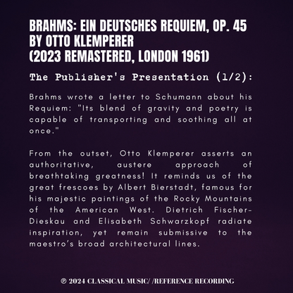 Brahms: Ein Deutsches Requiem, Op. 45 by Otto Klemperer (2023 Remastered, London 1961) - CMRR Music Publishing