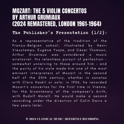 Mozart: The 5 Violin Concertos by Arthur Grumiaux (2024 Remastered, London 1961-1964)