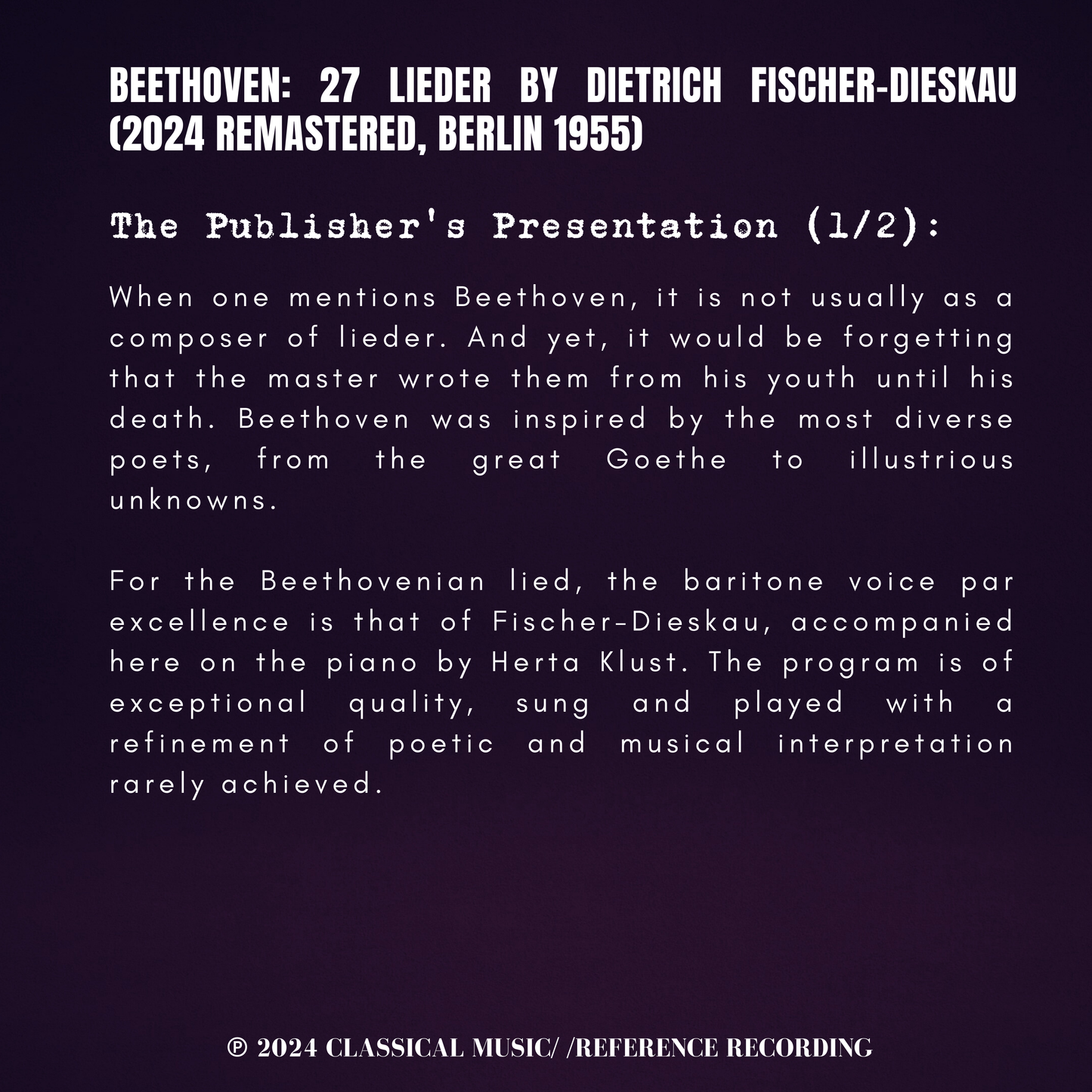 Beethoven: 27 Lieder by Dietrich Fischer-Dieskau (2024 Remastered, Berlin 1955)