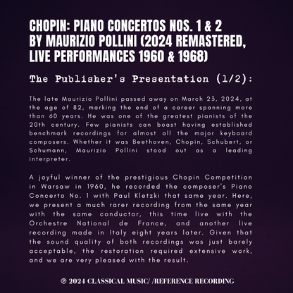Chopin: Piano Concertos Nos. 1 & 2 by Maurizio Pollini (2024 Remastered, Live Performances 1960 & 1968) - CMRR Music Publishing