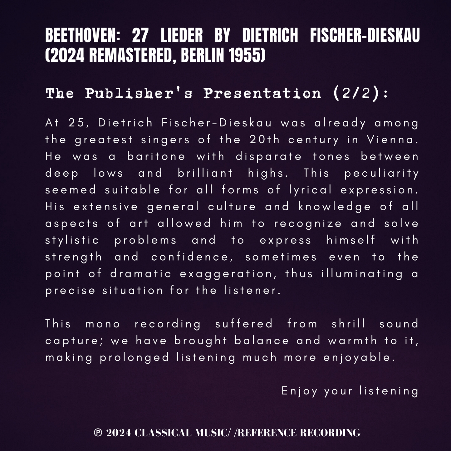 Beethoven: 27 Lieder by Dietrich Fischer-Dieskau (2024 Remastered, Berlin 1955)