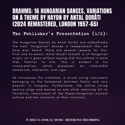 Brahms: 16 Hungarian Dances, Variations on a Theme by Haydn by Antal Doráti (2024 Remastered, London 1957-65) - CMRR Music Publishing