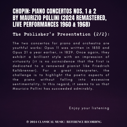 Chopin: Piano Concertos Nos. 1 & 2 by Maurizio Pollini (2024 Remastered, Live Performances 1960 & 1968) - CMRR Music Publishing