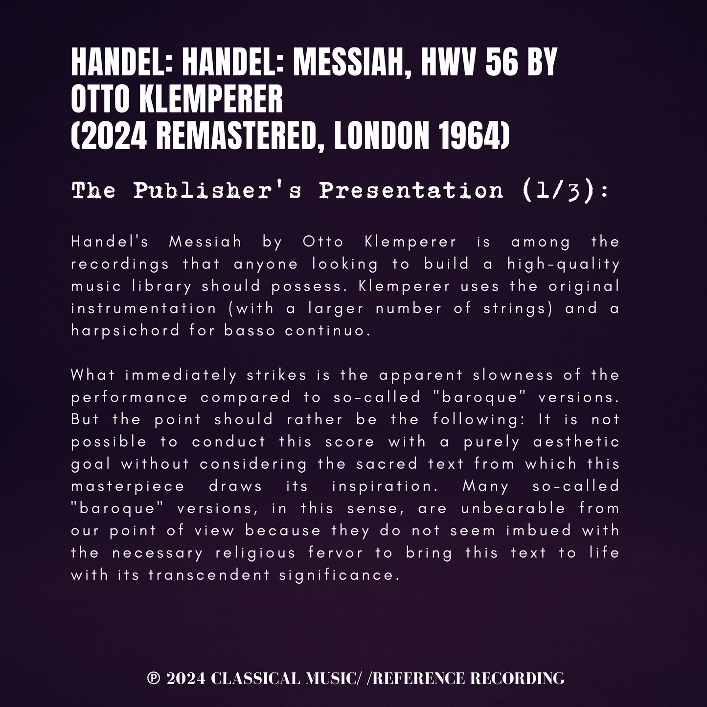 Handel: Messiah, HWV 56 by Otto Klemperer (2024 Remastered, London 1964)