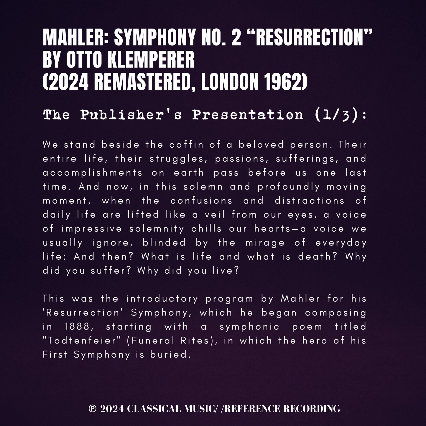 Mahler: Symphony No. 2 Resurrection by Otto Klemperer (2024 Remastered, London 1962)