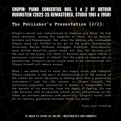 Chopin: Piano Concertos Nos. 1 & 2 by Arthur Rubinstein (2022-25 Remastered, Studio 1961 & 1958)