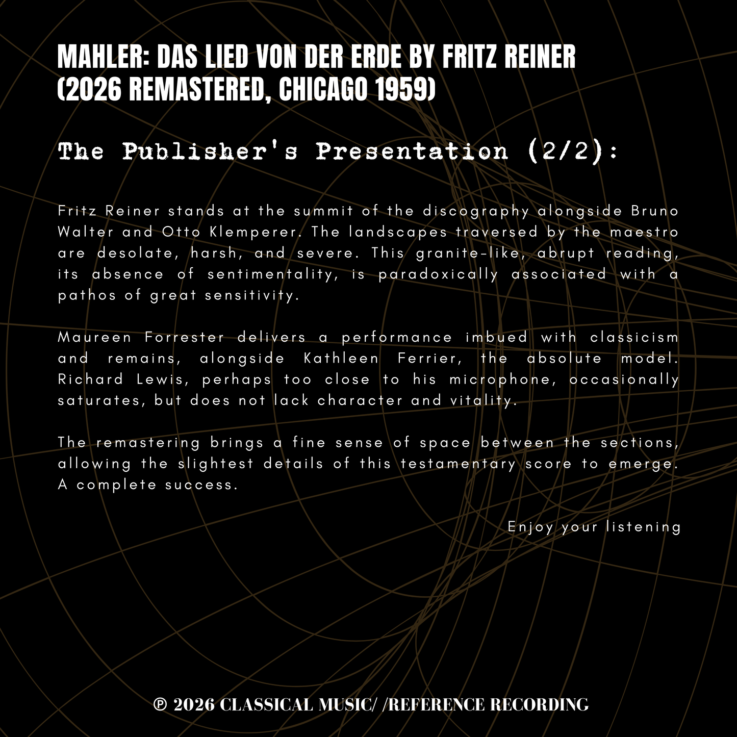 Mahler: Das Lied von der Erde by Fritz Reiner (2026 Remastered, Chicago 1959)