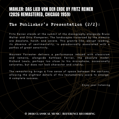 Mahler: Das Lied von der Erde by Fritz Reiner (2026 Remastered, Chicago 1959)