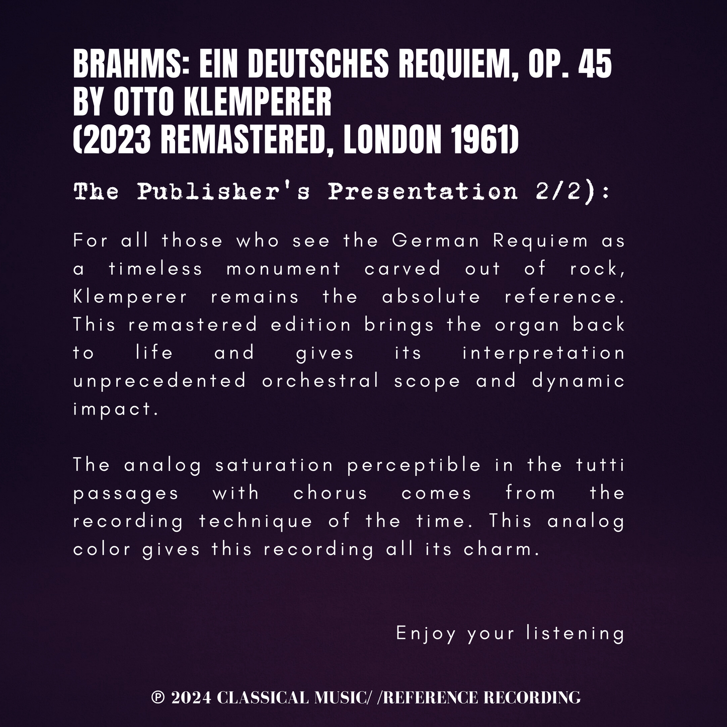 Brahms: Ein Deutsches Requiem, Op. 45 by Otto Klemperer (2023 Remastered, London 1961)