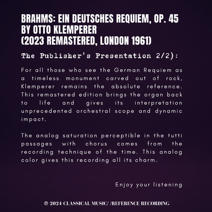 Brahms: Ein Deutsches Requiem, Op. 45 by Otto Klemperer (2023 Remastered, London 1961) - CMRR Music Publishing