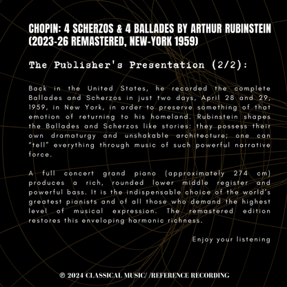 Chopin: 4 Scherzos & 4 Ballades by Arthur Rubinstein (2023-26 Remastered, New-York 1959)