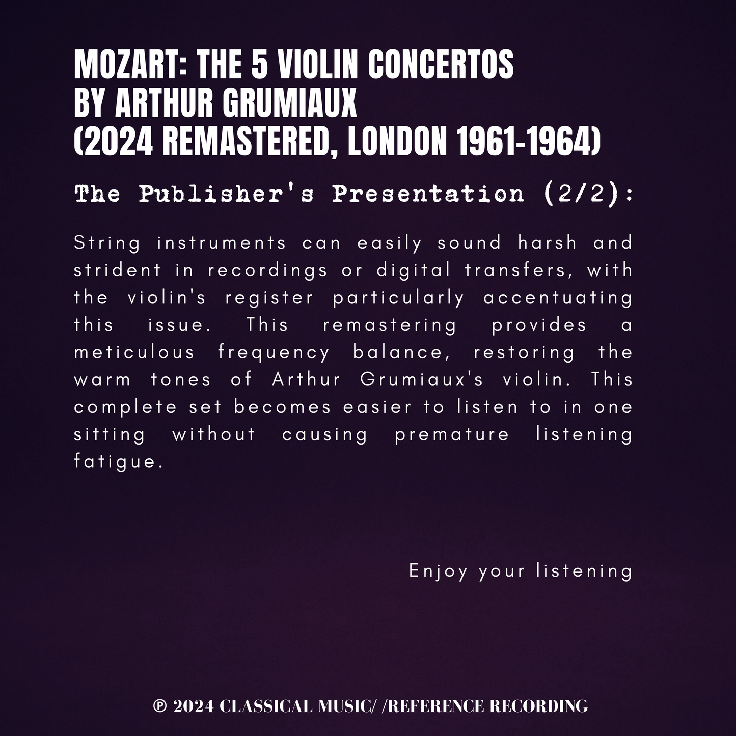 Mozart: The 5 Violin Concertos by Arthur Grumiaux (2024 Remastered, London 1961-1964)