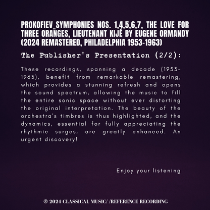 Prokofiev: Symphonies Nos. 1,4,5,6,7, The Love for Three Oranges, Lieutenant Kijé by Eugene Ormandy (2024 Remastered, Philadelphia 1953-1963)