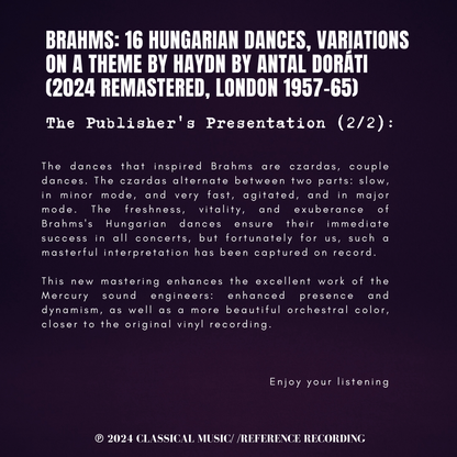 Brahms: 16 Hungarian Dances, Variations on a Theme by Haydn by Antal Doráti (2024 Remastered, London 1957-65) - CMRR Music Publishing