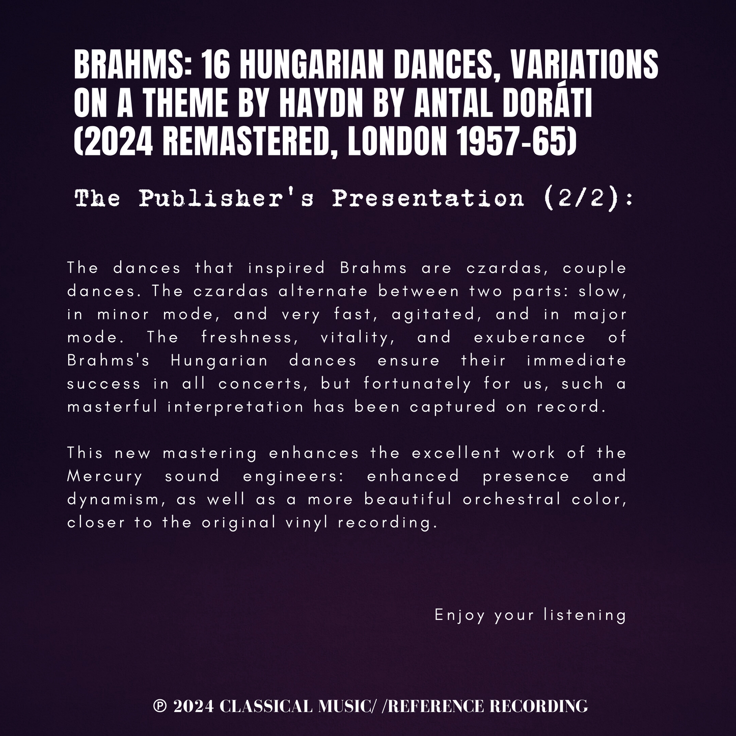 Brahms: 16 Hungarian Dances, Variations on a Theme by Haydn by Antal Doráti (2024 Remastered, London 1957-65)