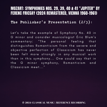 Mozart: Symphonies Nos. 29, 39, 40 & 41 Jupiter by Ferenc Fricsay (2024 Remastered, Vienna 1960-1961) - CMRR Music Publishing