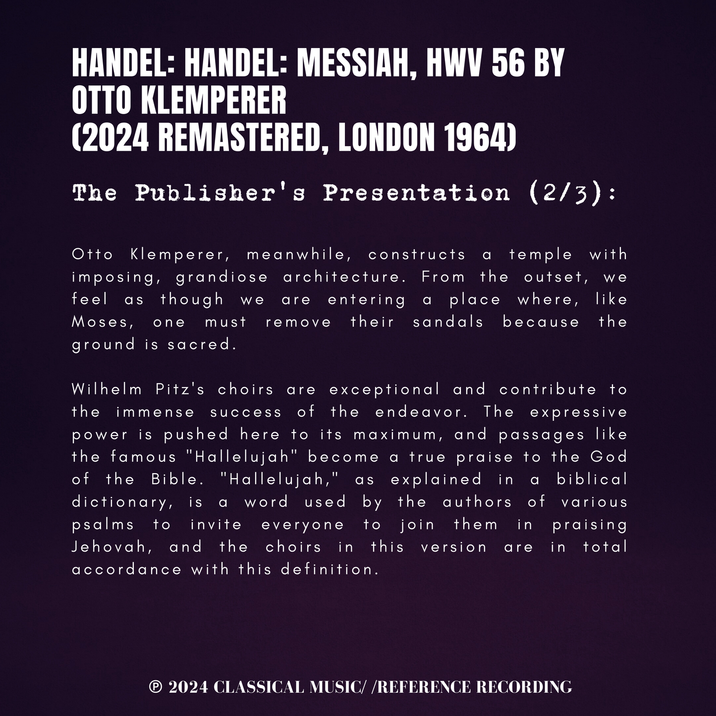 Handel: Messiah, HWV 56 by Otto Klemperer (2024 Remastered, London 1964)