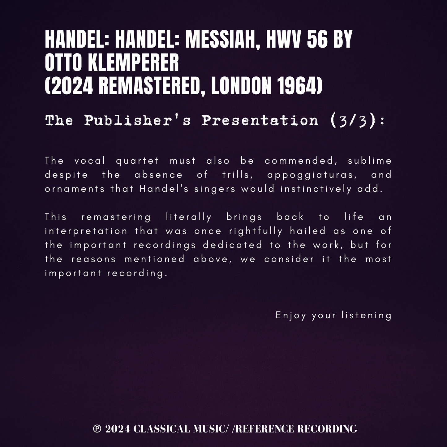 Handel: Messiah, HWV 56 by Otto Klemperer (2024 Remastered, London 1964)