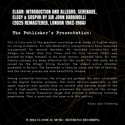 Elgar: Introduction and Allegro, Serenade, Elegy & Sospiri by Sir John Barbirolli (2025 Remastered, London 1962-1966)